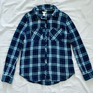 Forever 21 Teal Green Plaid Button-up Shirt Womens Large